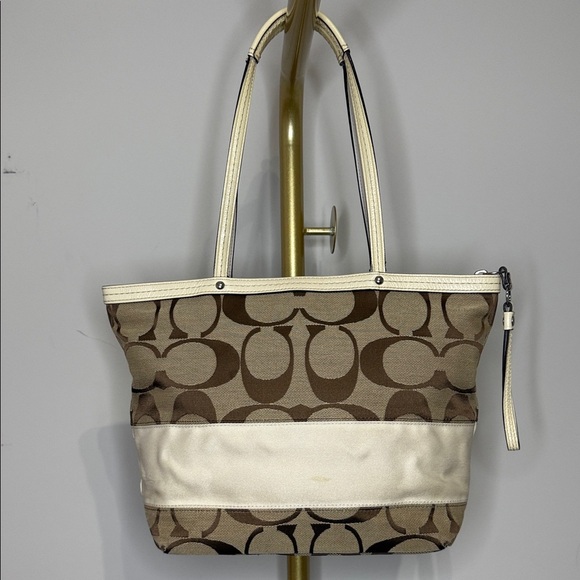 Coach Tan and White Signature Tote - Picture 1 of 14